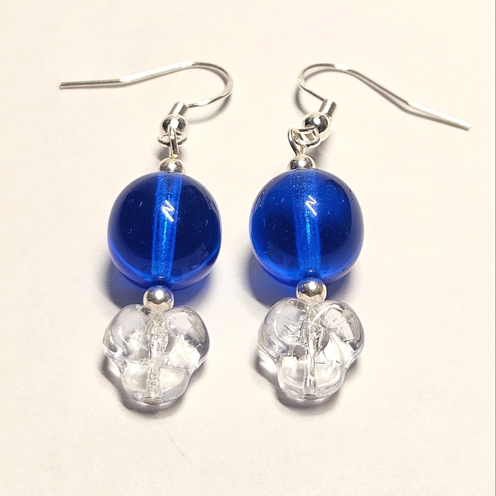 Blue and Clear Glass Beaded Earrings - Picture 3 of 6